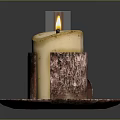 Two Burning Candles With Melted Wax On Elegant Decorative Trays