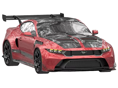 Red Sports Car With Black Spoiler And Stripes Aggressive Front Fascia And Black Alloy Wheels 3d model