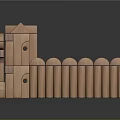 Brown Building Blocks Constructed Fence Enclosure With Towers Arched Gate And Rounded Tops