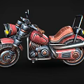 Vintage Red 3D Model Motorcycle with Yellow Headlight Brown Leather Seat and Large Tires