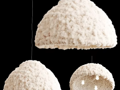 Three Fluffy Dome Shaped Ivory Chandeliers With Plush Knitted Texture And Modern Design 3d model