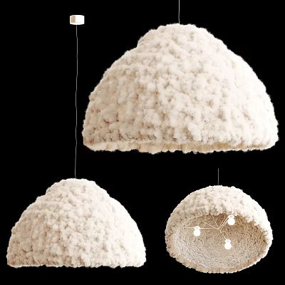 Three Fluffy Dome Shaped Ivory Chandeliers With Plush Knitted Texture And Modern Design 3d model