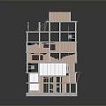 Detailed Multi Storey Building Model With Exposed Brick Wood Metal Frames And Different Floor Designs