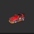 Red Racing Car With Number 5 Black Spoiler And Blue Accents Design