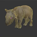 3D Rendered Baby Rhinoceros With Pinkish Gray Appearance On Dark Reflective Surface