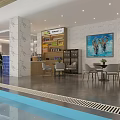 Modern Swimming Pool Area With Exercise Equipment And Wall Posters