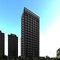 Modern High rise Residential Building With Glass Facade And Surrounding Skyscrapers In Urban Area