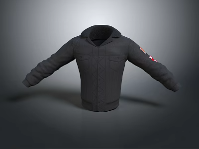 Black Hooded Jacket With Front Pockets And Sleeve Logo Design 3d model