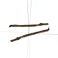 Two Natural Wooden Sticks With Mossy Surface And Rustic Texture