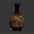 Exquisitely Carved Vase Sculpture With Intricate Colorful Patterns And Golden Accents