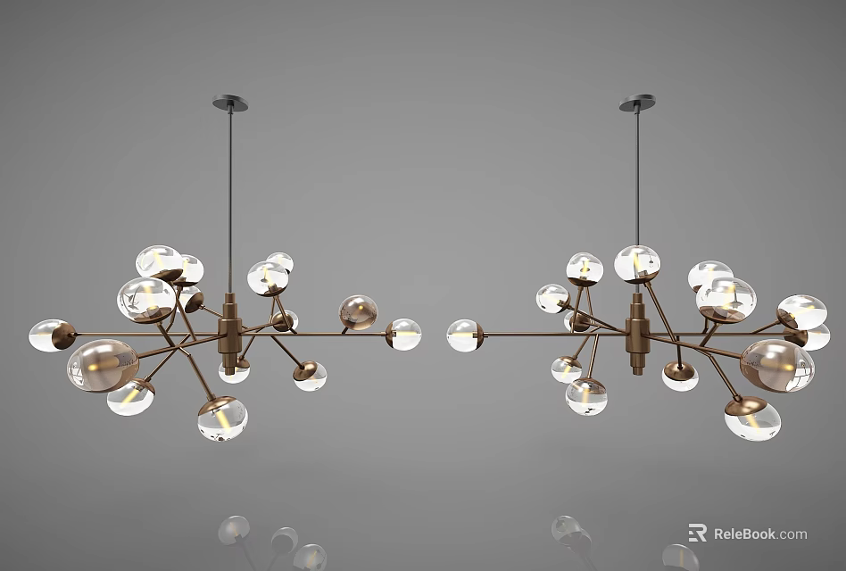Elegant Modern Branch Chandelier With Multiple Clear Glass Globe Lights 3d model
