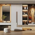 Modern Shoe Cabinet Design Featuring Mirror Clothing Hooks Bench and Decorative Lighting