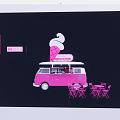 Commercial Outdoor Seating With Pink Ice Cream Truck And Cone Sign Tables Chairs