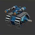 3D Tank Model Design Featuring Dual Cannons Orange Tips Black Tracks And Blue Glowing Base