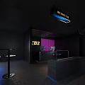YB2 Neon Light Bar Interior with Black Tone Purple Curtain Counter and Blue Lighting