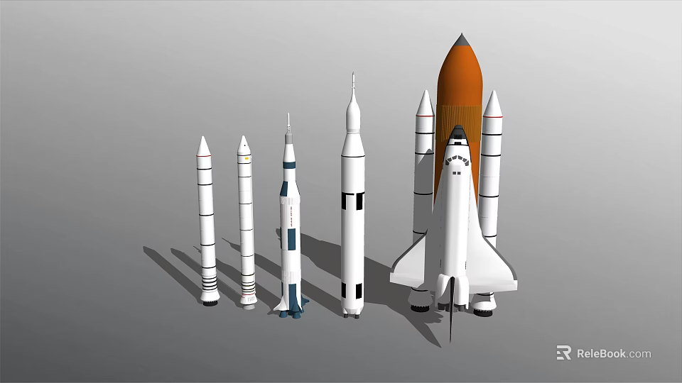 Collection of Rocket Models in Various Sizes and Designs Featuring Spacecraft 3d model