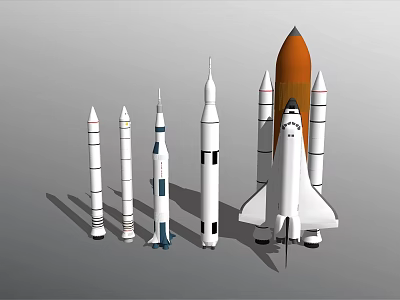 Collection of Rocket Models in Various Sizes and Designs Featuring Spacecraft 3d model