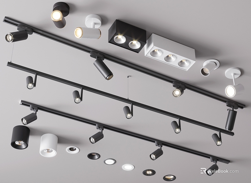 Modern Track Mounted Downlights and Spotlights Black White Design with Adjustable Angle for Home Lighting 3d model 