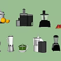 Essential Kitchen Appliances Collection Featuring Juicer Blender Food Processor And Fresh Fruits