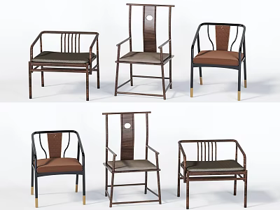 Modern Traditional Style Armchairs With Wooden Frames And Unique Backrest Designs 3d model