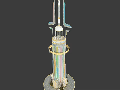 Cartoon Scene of Colorful Glass Tower with Golden Decorative Rings White Dome and Ornate Base 3d model