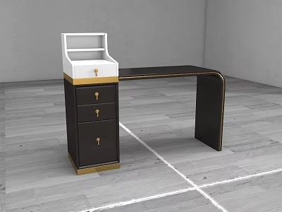 Modern Black Gold Dressing Table With Drawers And Mirror Top 3d model