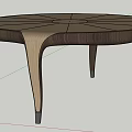 Modern Round Coffee Table With Light Beige And Dark Brown Curved Wooden Legs