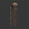 Scenic Water Tower Landscape with Brown Structure Red White Roof and Ladder Against Gray Sky 3d model