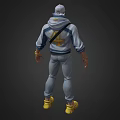 Game Movie Character Wearing Blue And White Jacket With Yellow Tool Bag And Glasses