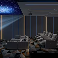 Modern Home Theater Room With Starry Sky Ceiling Projector And Comfortable Recliner Seats