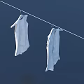 White Clothes Hanging On A Clothesline Drying Against Blue Sky Background 3d model
