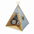 Kids Play Tent with Blue and Beige Design Penguin Toy and Soccer Ball