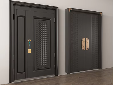 Entry door security door black door intelligent door lock Chinese door home building materials door design 3d model