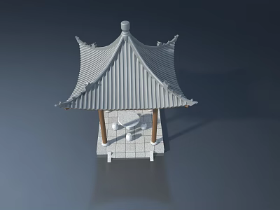 Traditional Chinese Pavilion Featuring Flat Open Doors And Tile Roof Design 3d model