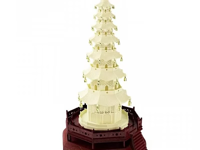 Multi tiered Ivory White Decorative Ornament Set With Dark Red Base And Intricate Carving 3d model