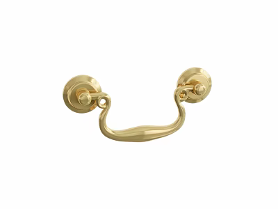 Golden Brass Handle With Curved Design And Round Base For Furniture And Cabinets 3d model