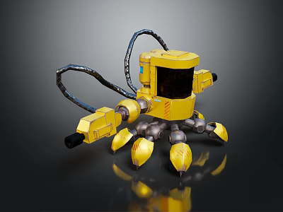 Yellow Industrial Robotic Equipment With Multi Legged Structure And Mechanical Arms 3d model
