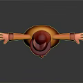 3D Cartoon Game Character Wearing Red Hat Orange Coat With Purple Nose Arms Outstretched