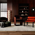 Green Brown Orange Leisure Chairs In Modern Wooden Interior With Decor Elements