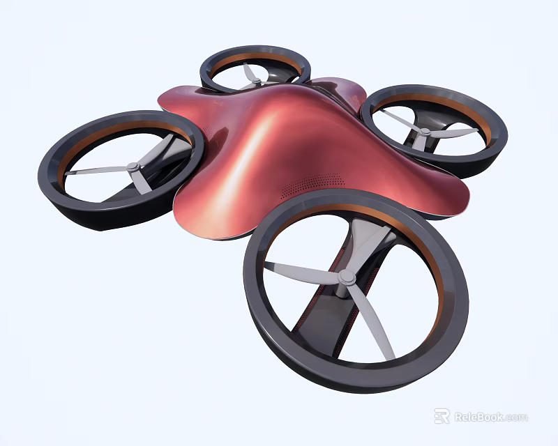 Modern Red Drone With Four Circular Propellers And Sleek Body Design 3d model
