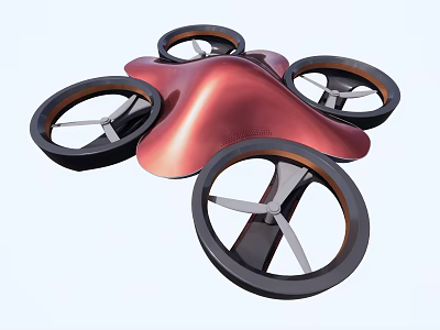 Modern Red Drone With Four Circular Propellers And Sleek Body Design 3d model