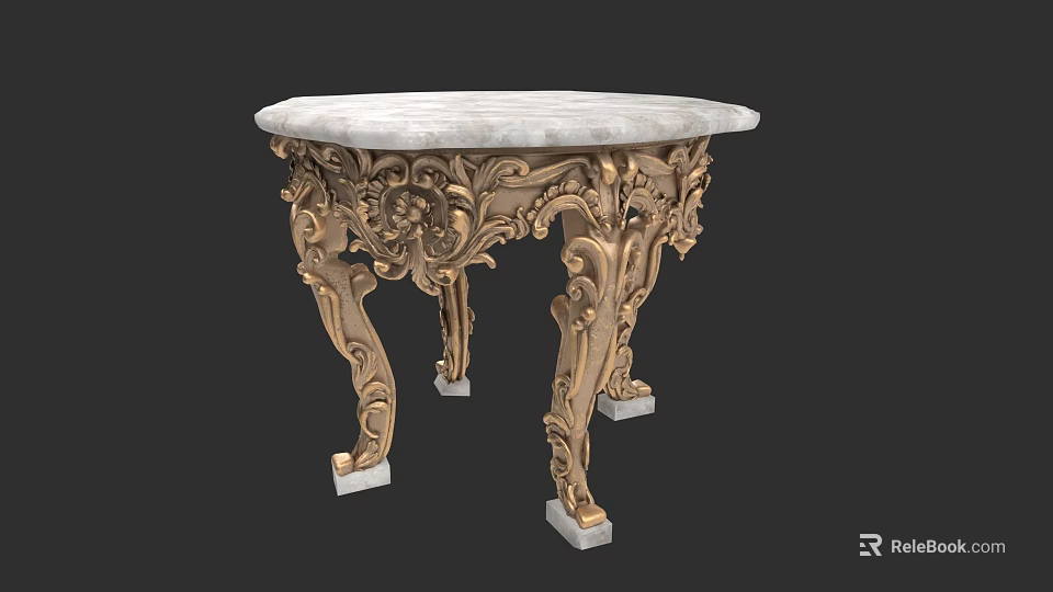 Elegant Dining Table Set With Marble Top And Ornate Golden Carved Legs 3d model 
