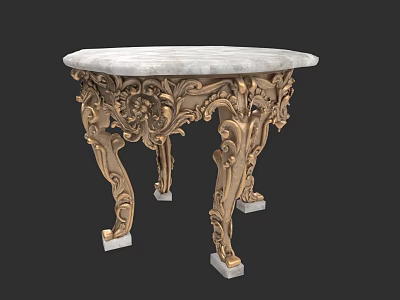 Elegant Dining Table Set With Marble Top And Ornate Golden Carved Legs 3d model
