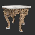 Elegant Dining Table Set With Marble Top And Ornate Golden Carved Legs
