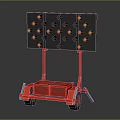 Mobile Lighting Equipment With Red Cart Black Panel And Yellow Bulbs