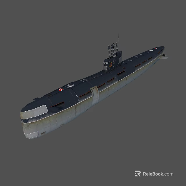 Detailed 3D Submarine Model With Dark Hull Light Base And Conning Tower 3d model 