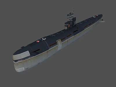 Detailed 3D Submarine Model With Dark Hull Light Base And Conning Tower 3d model