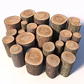 Stacked Wooden Stumps Of Various Sizes Showing Tree Trunk Cross Section Texture And Growth Rings