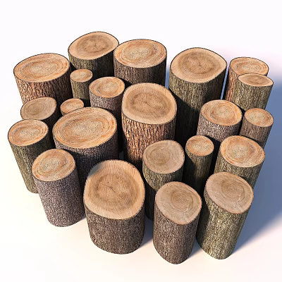 Stacked Wooden Stumps Of Various Sizes Showing Tree Trunk Cross Section Texture And Growth Rings 3d model
