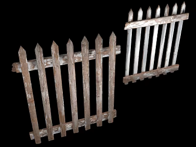Wooden Fences with Pointed Tops Worn Paint Finish Displayed Side by Side Vintage Rustic Style 3d model